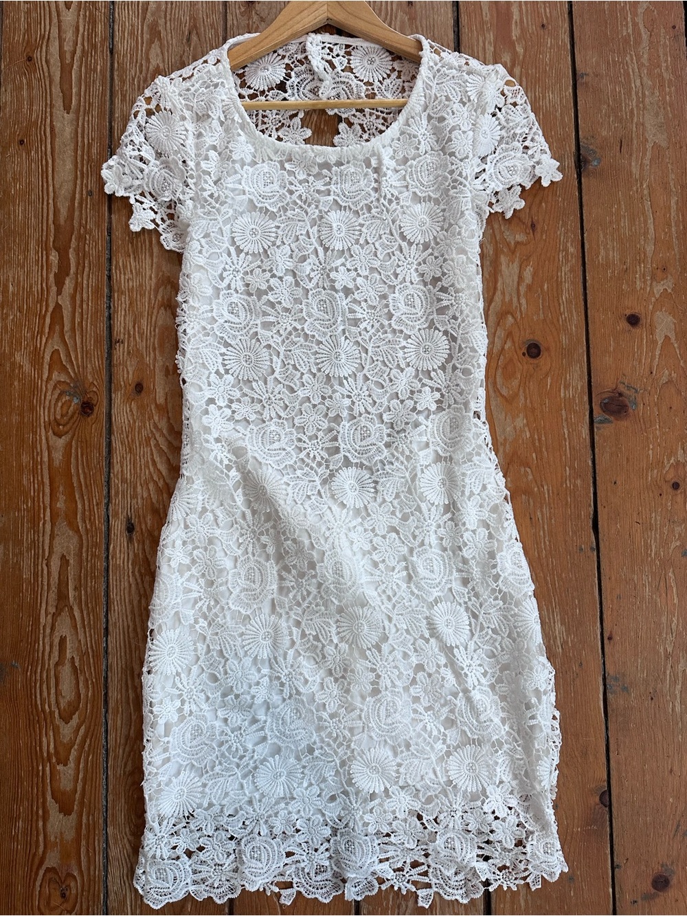 SHEIN White Floral Crochet Lace Mini Dress L Bridal Bachelorette Bride